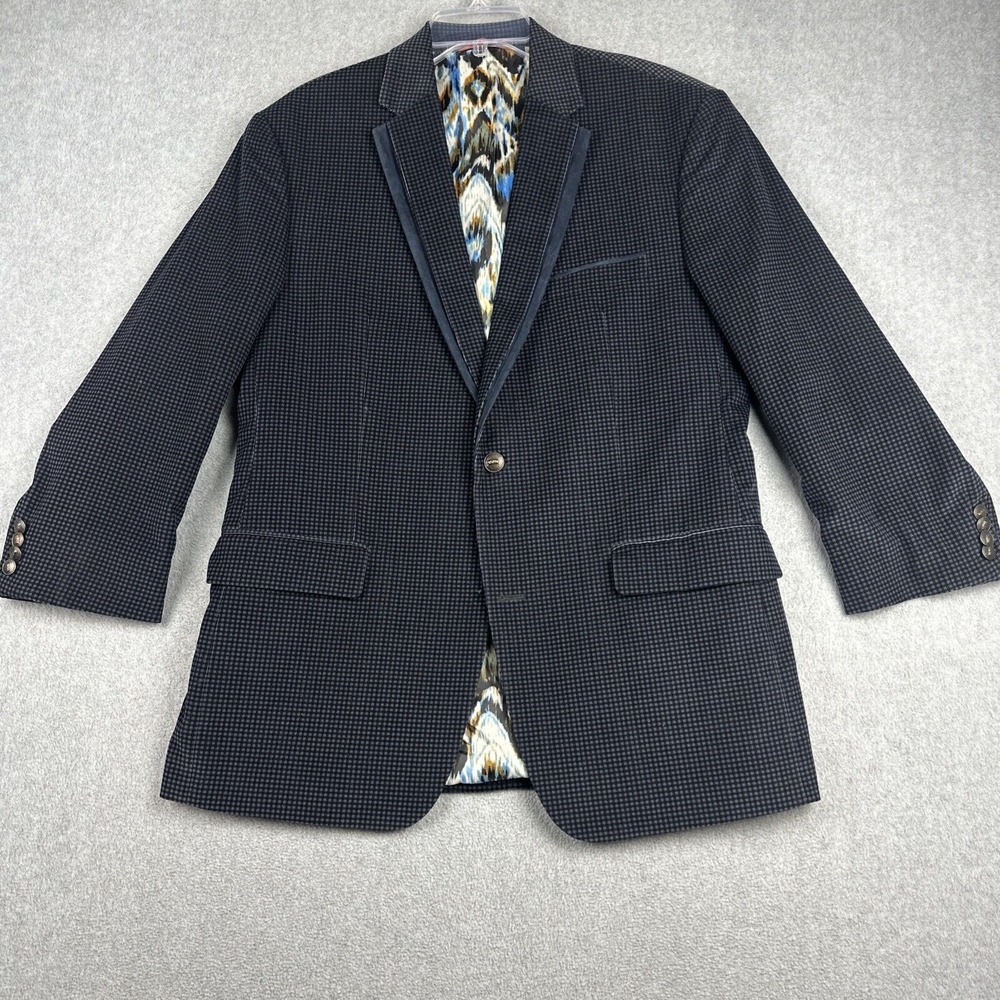 Robert Graham Blazer Mens 42R Blue Check Velvet Sports Coat Suit Jacket READ